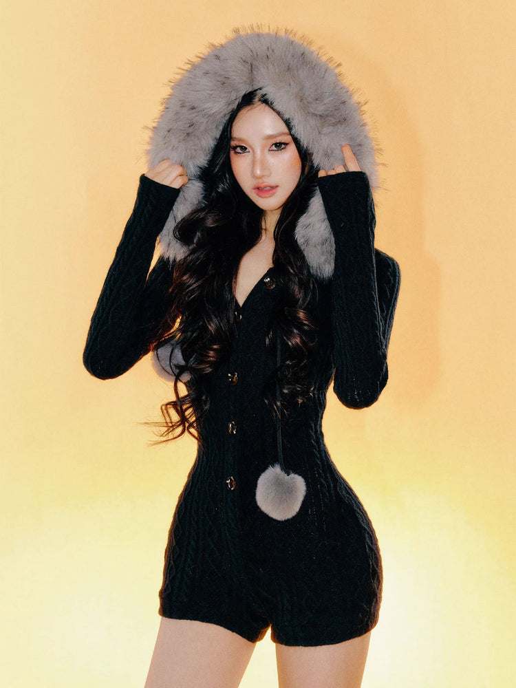 Removable Fur Collar Hooded Jumpsuit