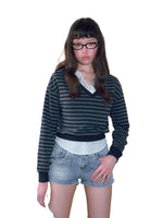 Lace V-Neck Striped Shirt