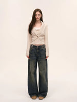 Vintage Double Button Wide-Leg Jeans