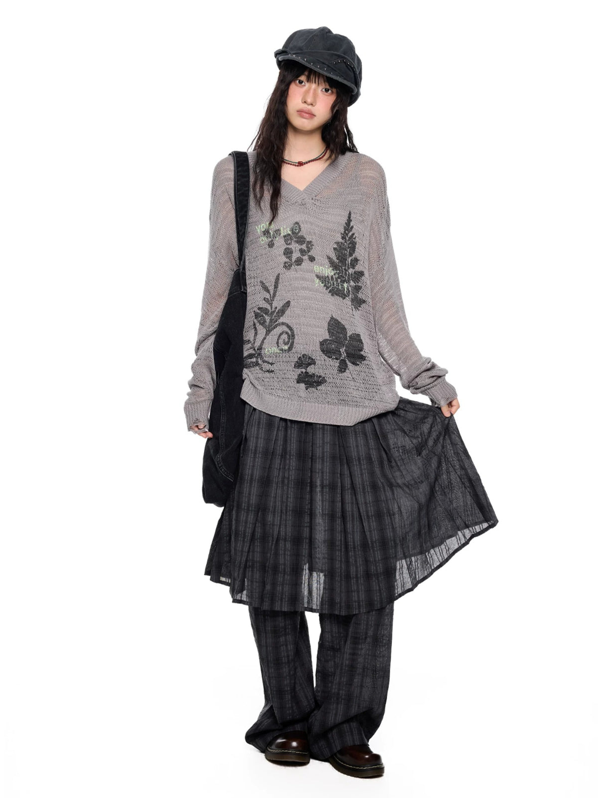 Plaid Pleated Layered Pants