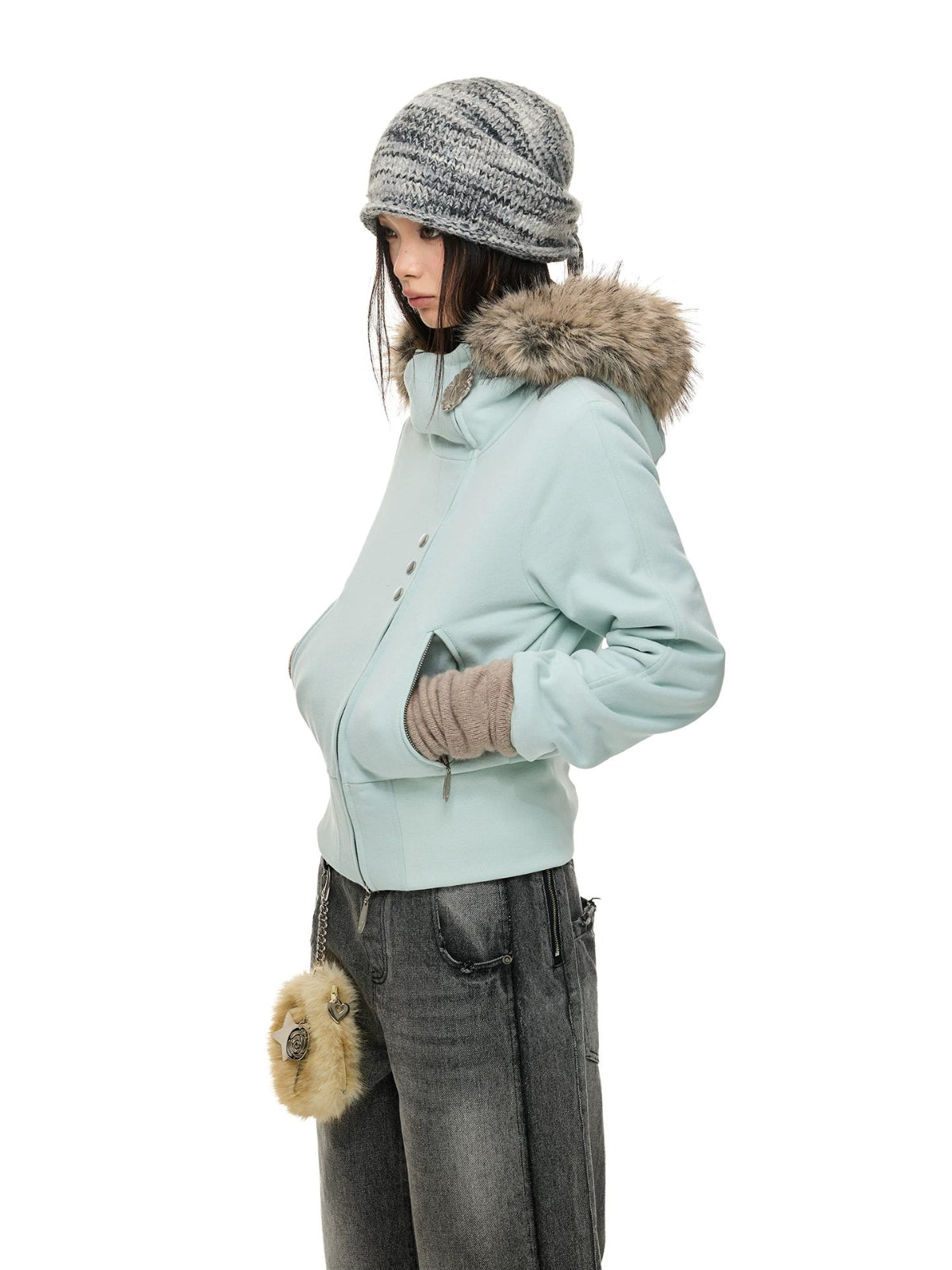 Hooded Cropped Fur Trim Jacket