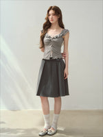 Pink & Gray Ruffle Trim Blouse