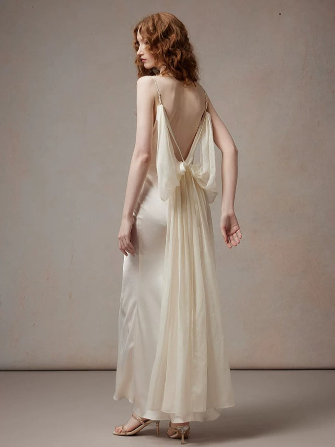 Beige Satin Drape Dress