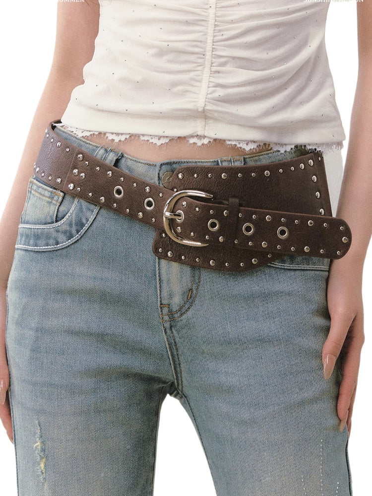 Heavy-Duty Rivet Wide Waist Belt