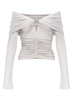 Ruched Off-Shoulder Slim-Fit Knit Top