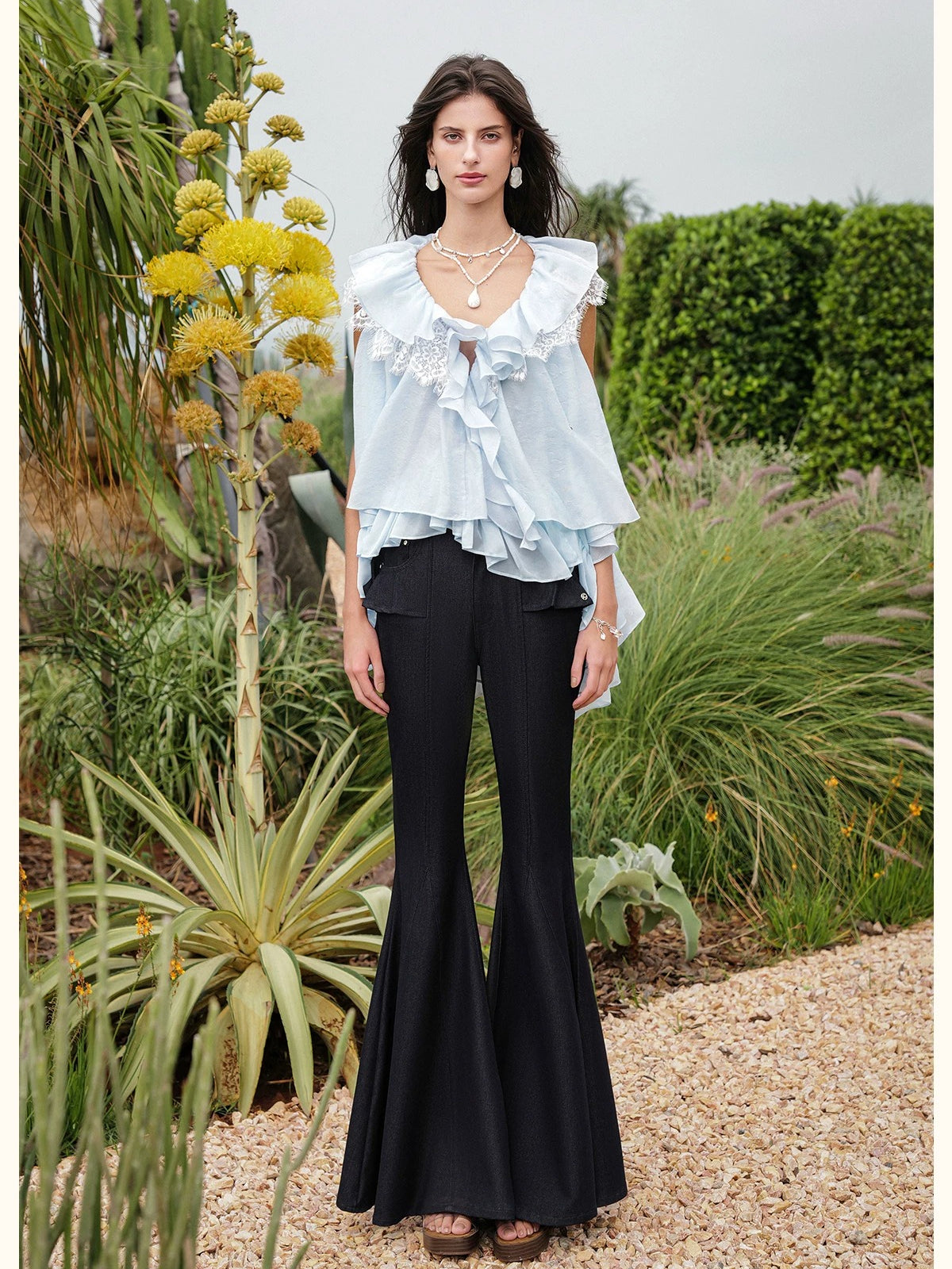 Ruffle V-Neck Sleeveless Blouse
