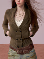V-neck Double-breasted Knit Sweater
