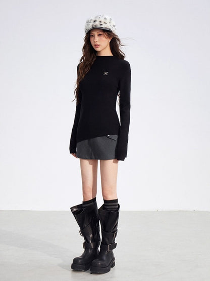 Irregular High-Neck Stretch Knit Top