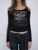 Cat Foil Print Cutout Top