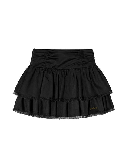 Suede Drawstring Lace Ruffle Mini Skirt