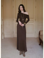 Asymmetric Off-Shoulder Wool Dress