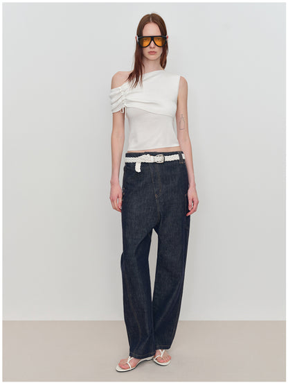 Asymmetric Drawstring Ruched One-Shoulder Tank Top