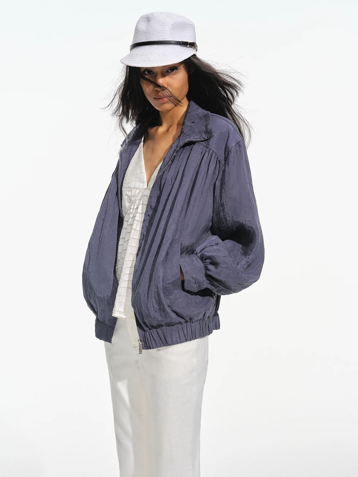 Lyocell Stand Collar Cocoon Jacket
