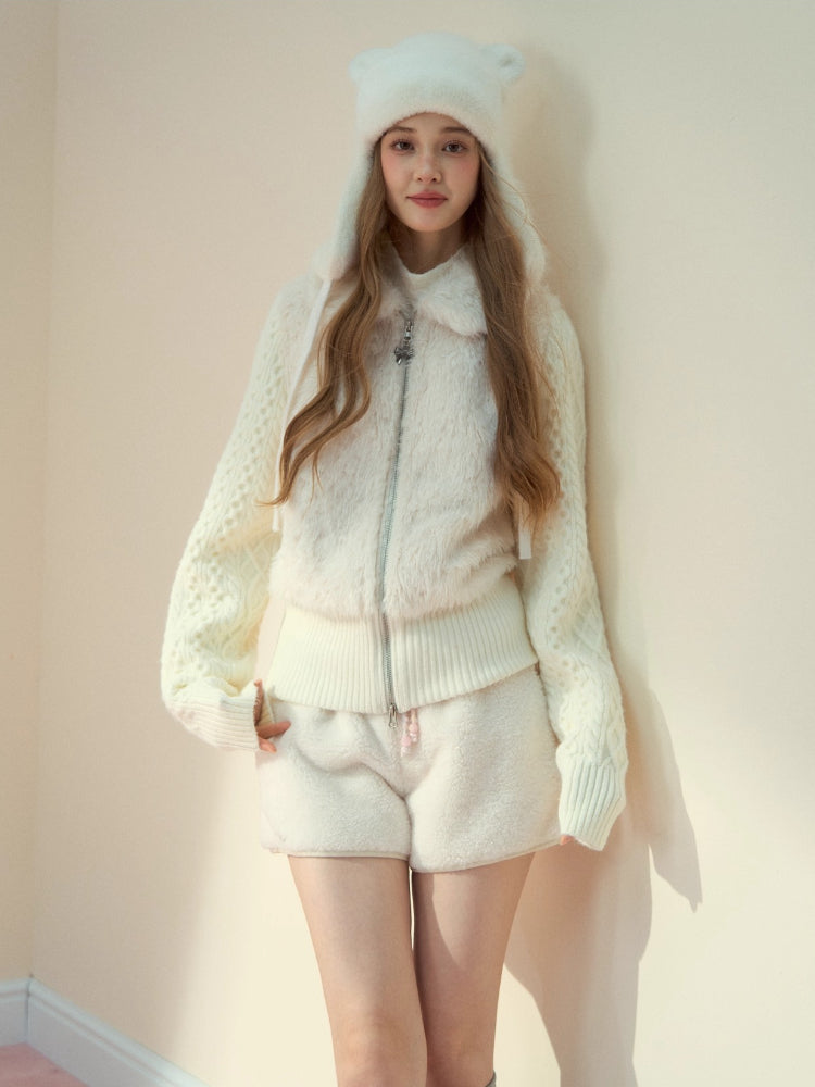Peter Pan Collar Fleece-Lined Faux-Fur Paneled Jacket