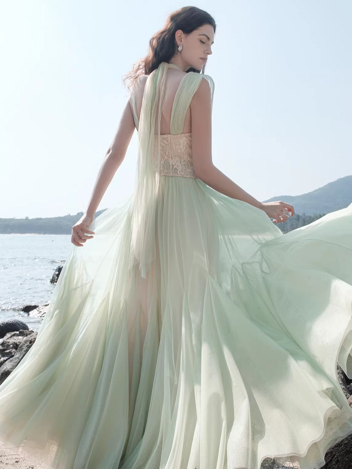 Tidal Lace Halter Dress