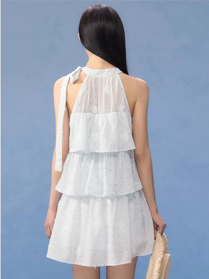 Light Blue Polka Dot Halter Dress