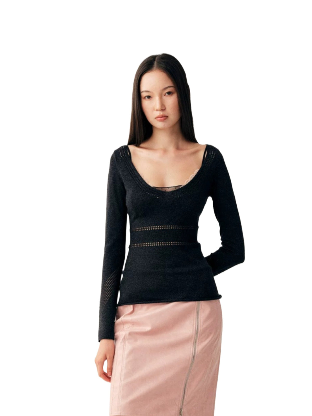Hollow Knit Long Sleeve Top