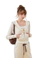 Contrast Trim Zip Hoodie & Flared Pants Set