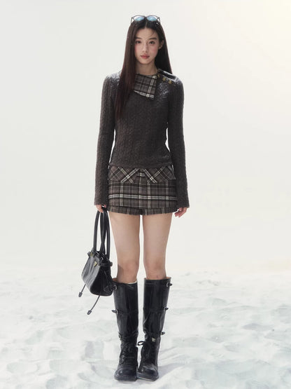 Plaid Collar Knit Set