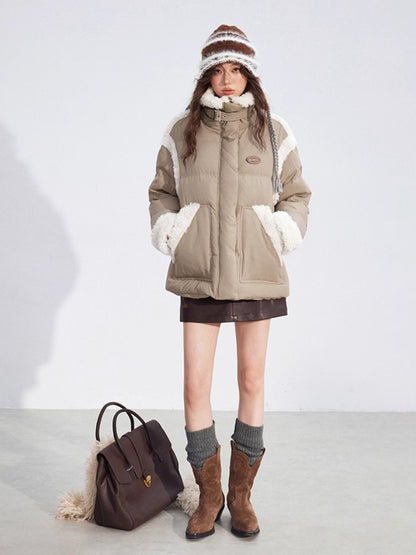 Shearling Patchwork White Down Puffer Jacket