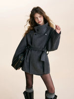 Gray Stand Collar Wool Coat