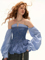 Blue Plaid Smocked Bustier Dress