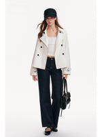 Buttoned Lapel Belted Cropped Trench Coat