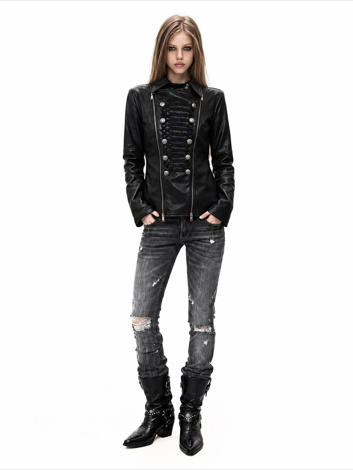 Napoleon Double Zipper Faux Leather Jacket