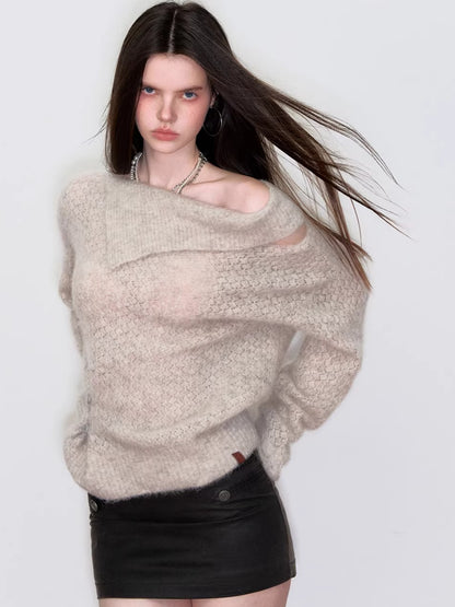 Asymmetrical Neck Knit Sweater