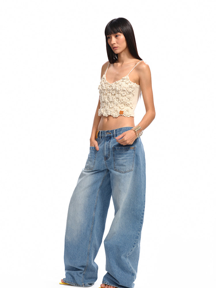 Small V-Neck Three-Dimensional Flower Sling Vest