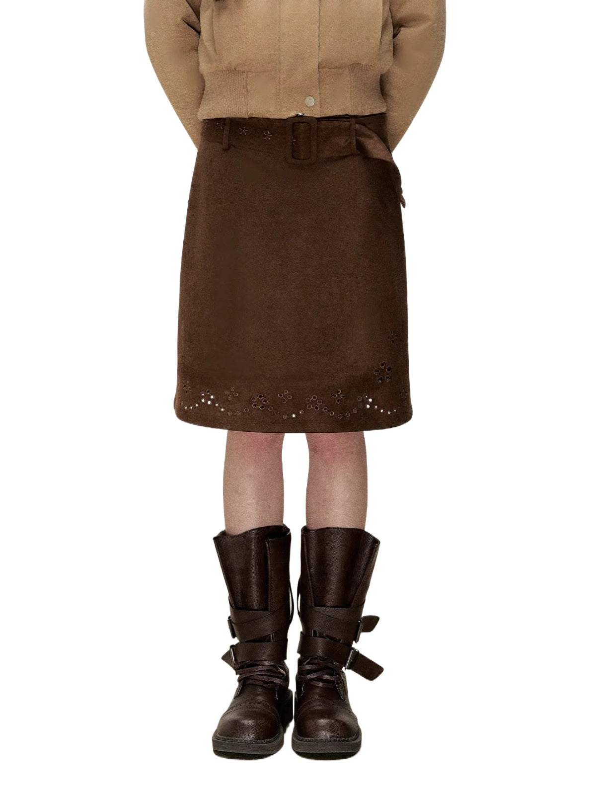 Vintage Embroidered Faux Suede Midi Skirt