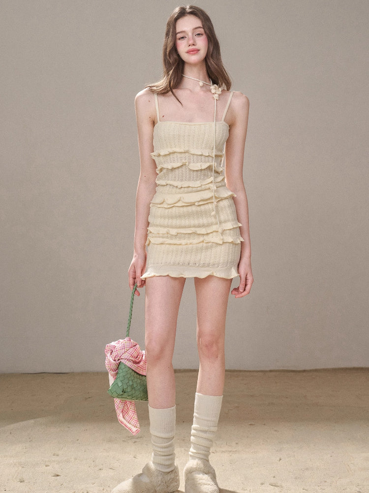 Hollow Out Cream Knit 3-Piece Set