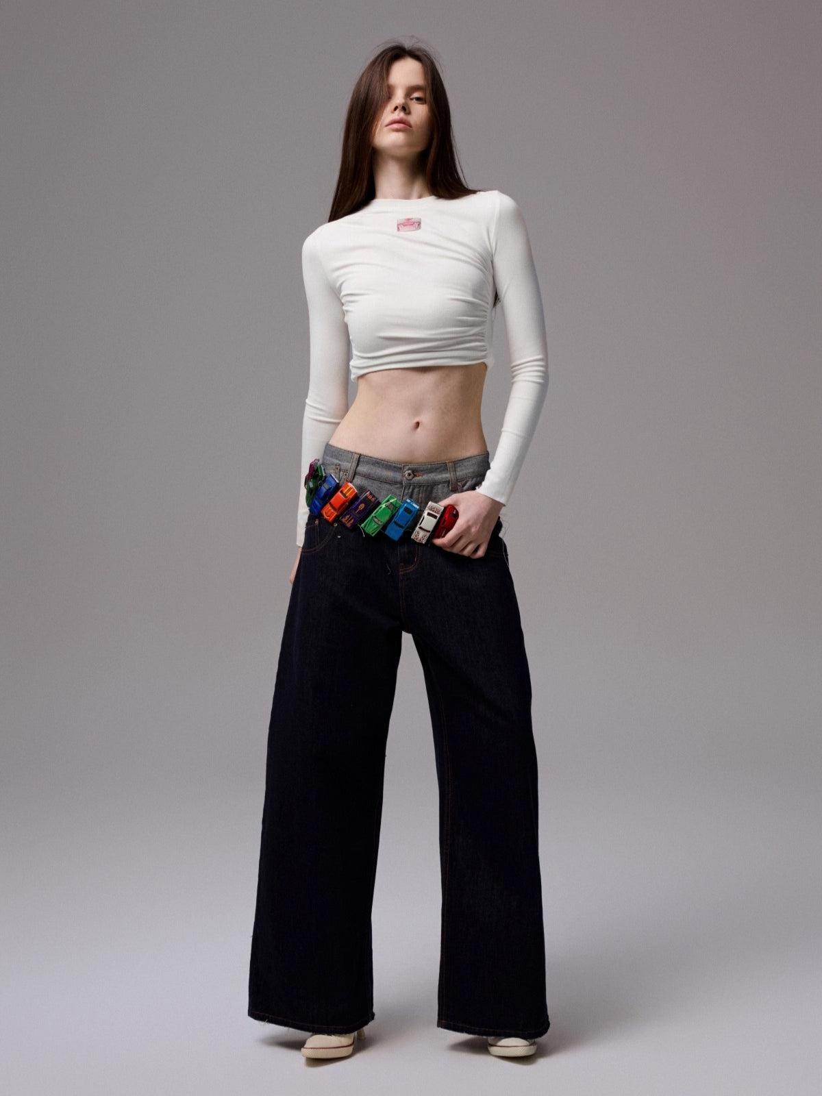 Ruched Crewneck Long-Sleeve Blouse