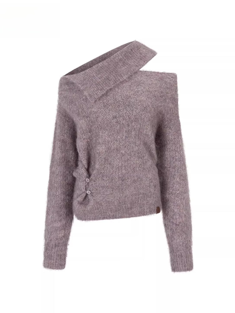 Asymmetrical Neck Knit Sweater