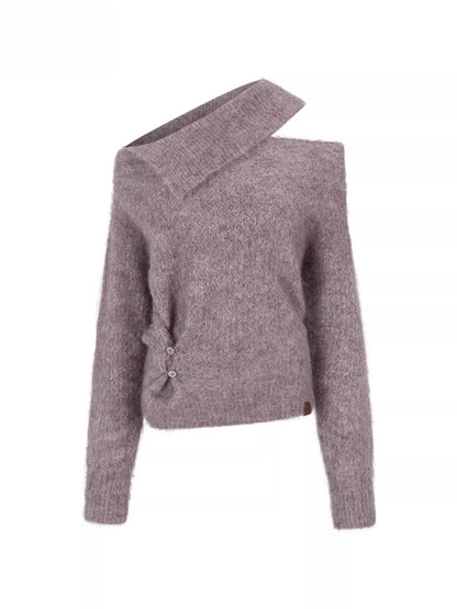 Asymmetrical Neck Knit Sweater