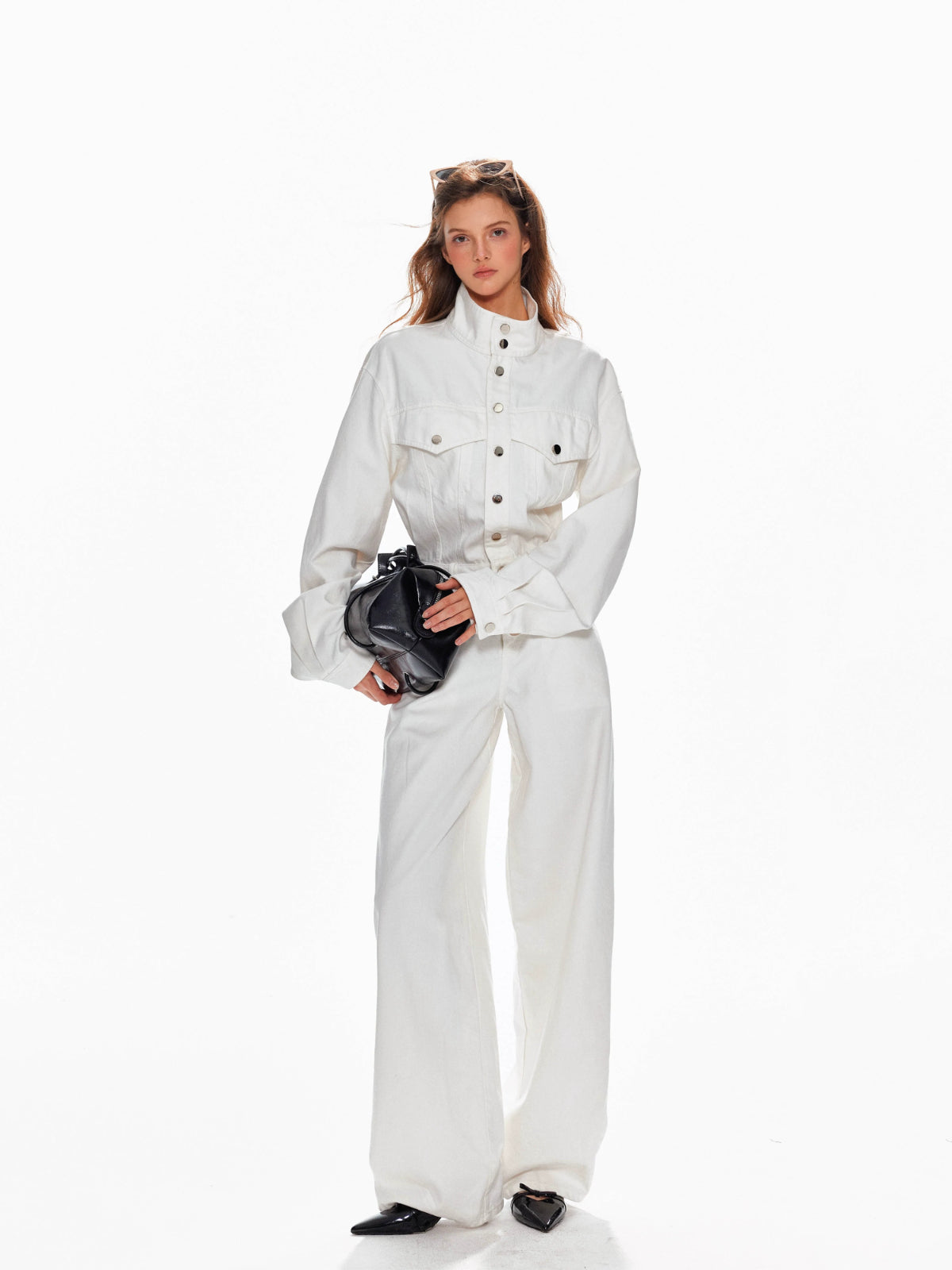 Vintage Washed Denim Wide Leg Jumpsuit