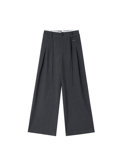 Lace-Trim Waist Tie Wide-Leg Pants