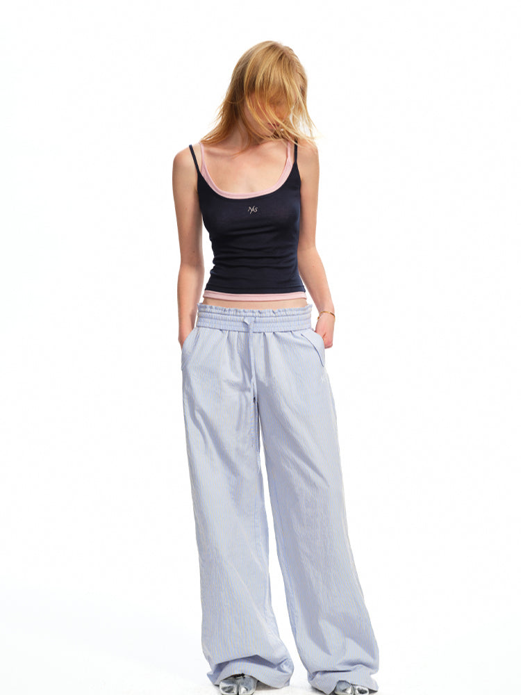 Striped Jacquard Mid - Rise Drawstring Trousers