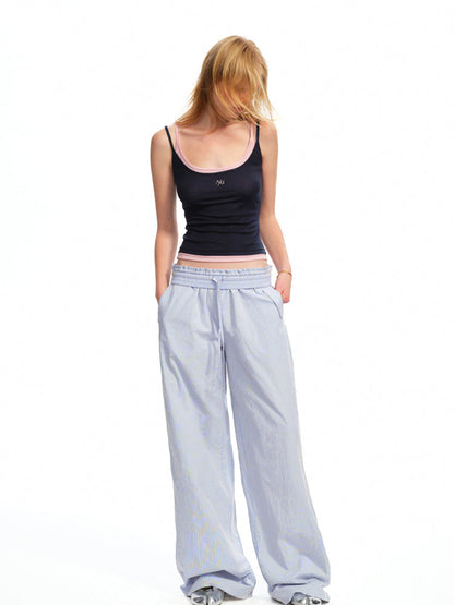 Striped Jacquard Mid - Rise Drawstring Trousers