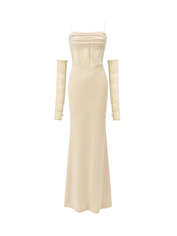 Fishbone Strap Long Velvet Bodycon Dress