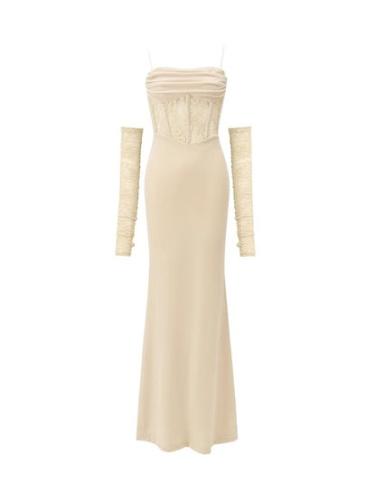 Fishbone Strap Long Velvet Bodycon Dress