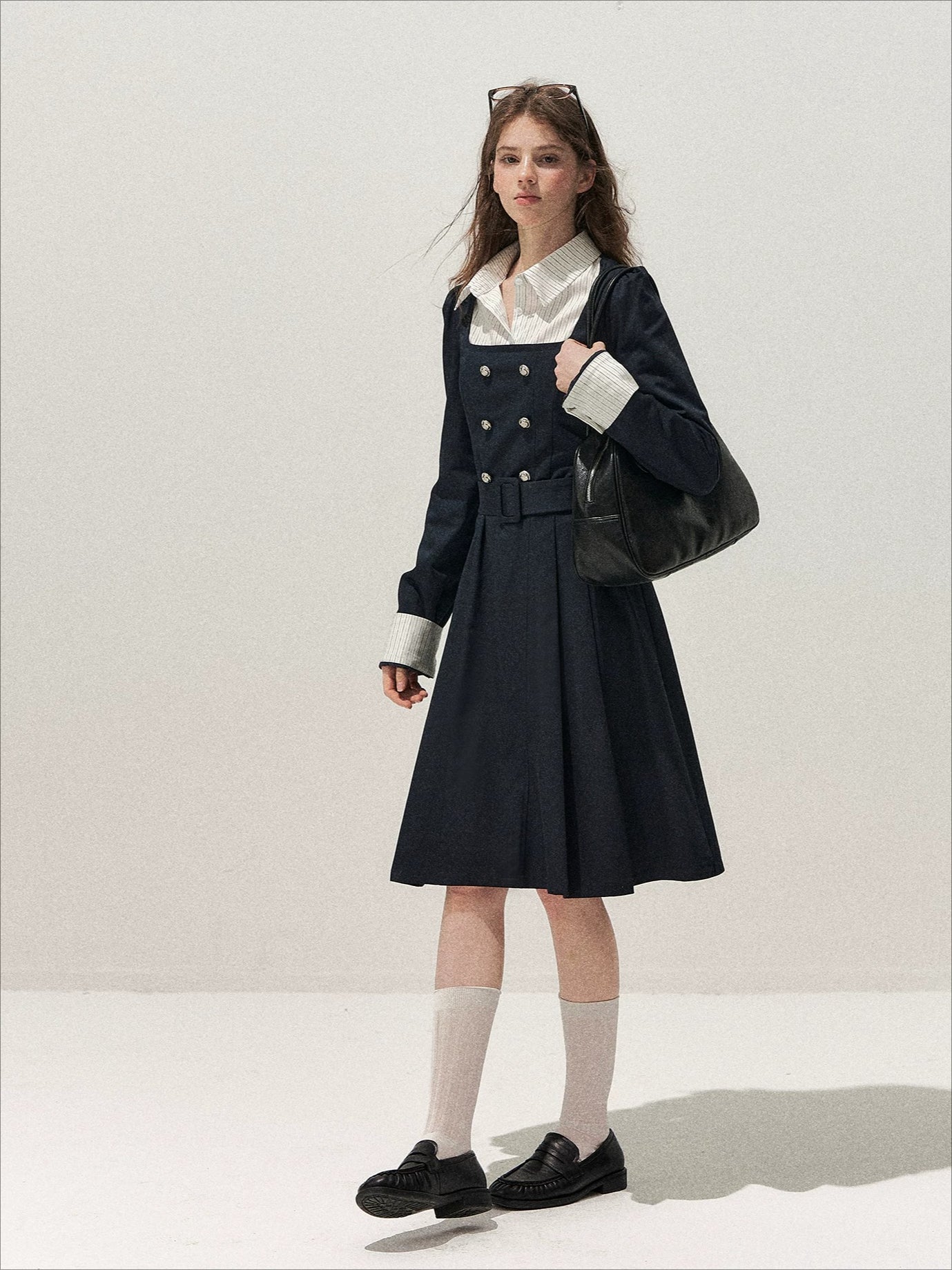 Vintage Mock-Layer Trench Dress