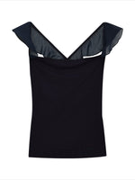 Navy Draped Flutter Sleeve Top