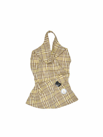 Plaid Halter Neck Backless Tank Top &amp; Midi Skirt Set