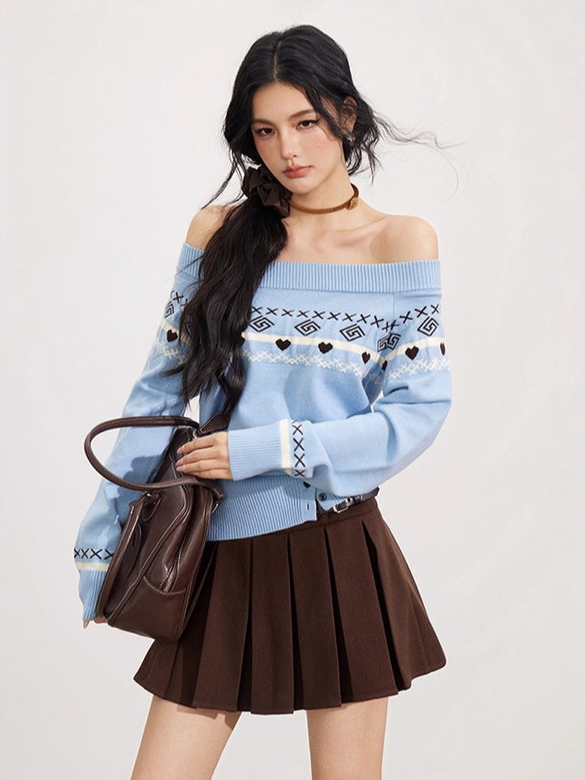 Plaid &amp; Brown Wool Pleated Mini Skirt