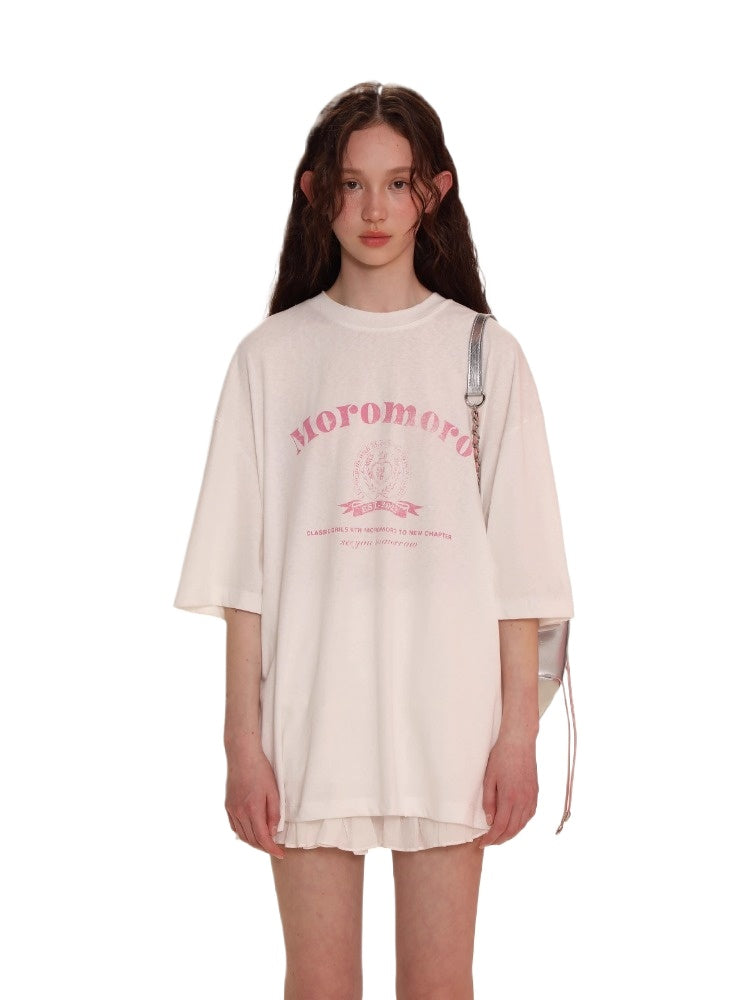 Sun Protection Linen Heart Print Loose Fit Short Sleeve