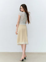 Pink & Green Lace Knit V‑Neck Tee