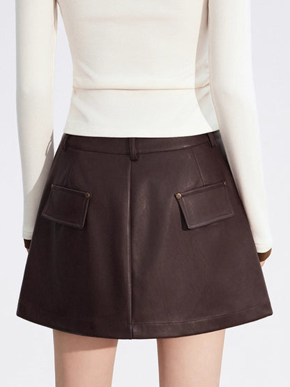 Studded Faux Leather A-Line Skirt