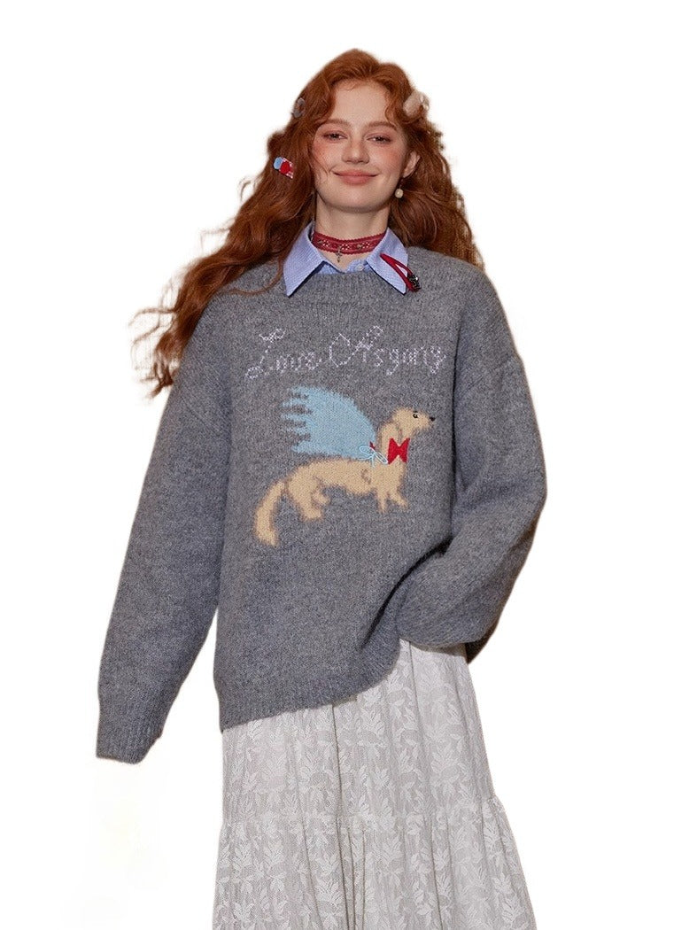 Animal Jacquard Embroidered Knit Sweater