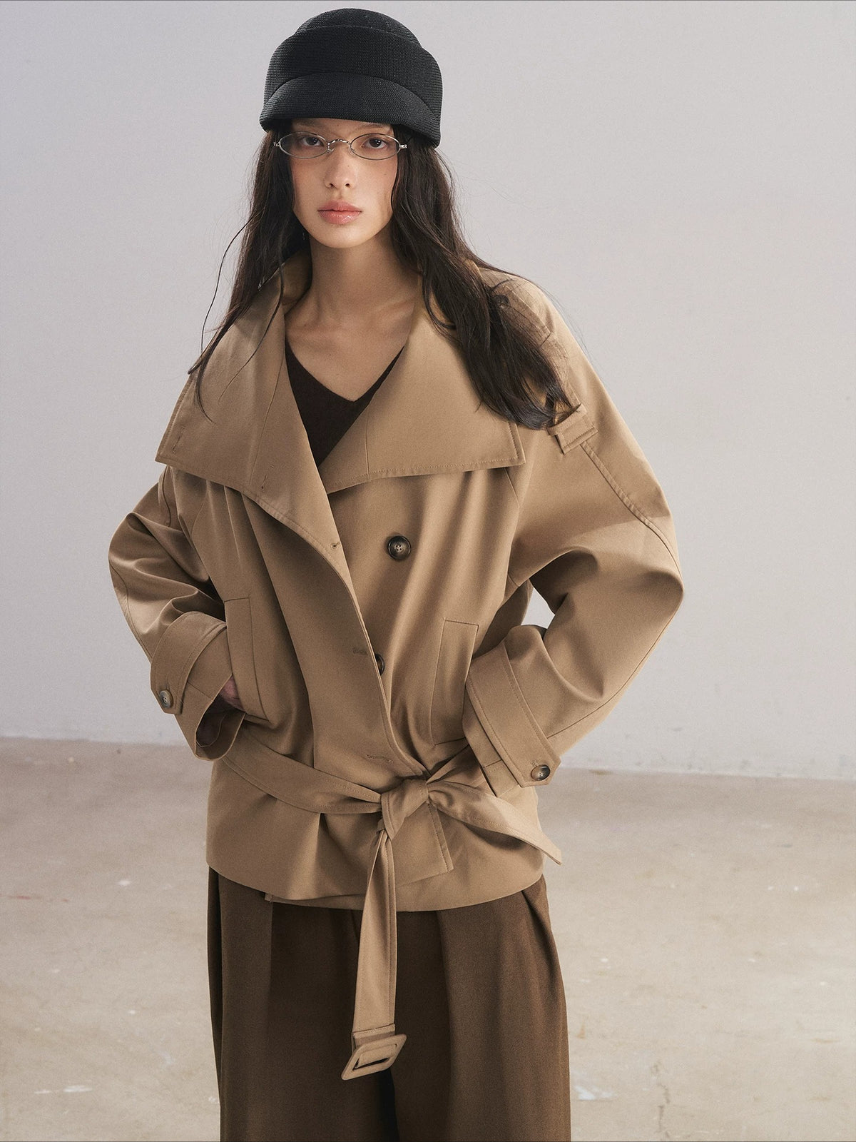 Stand Collar Tencel Trench Coat